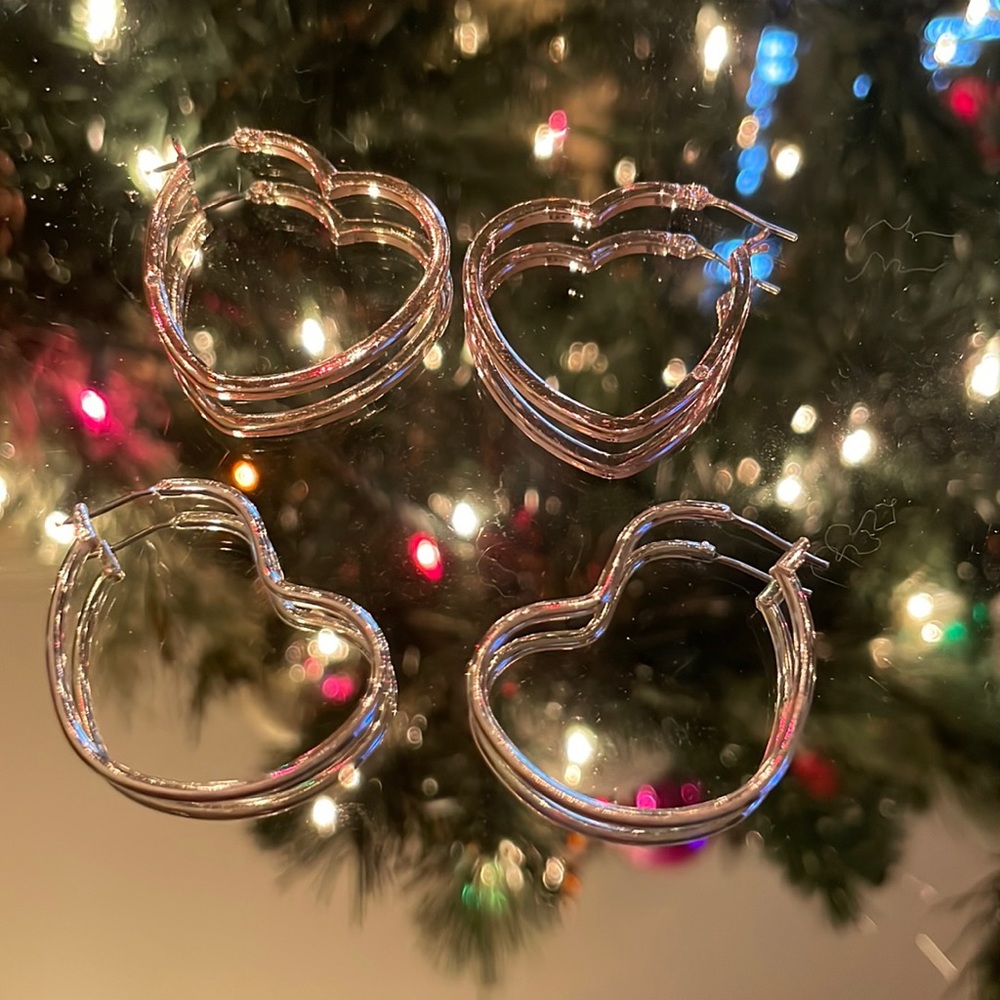 Silver and rose gold heart hoops